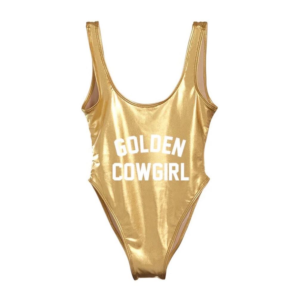 NEW Private Party S M Golden Cowgirl One Piece Bathing Swimsuit Keller Rose